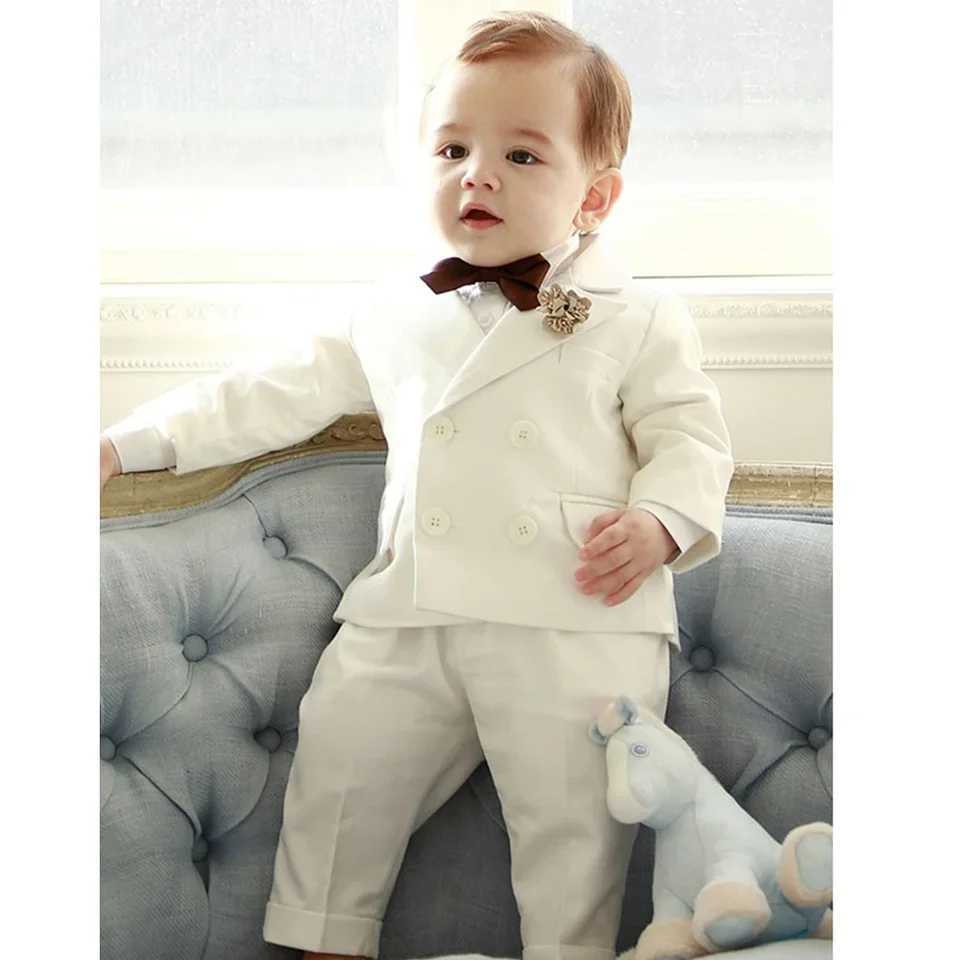 2-piece childrens boy white jacket pants childrens immersion wedding dress baby boy elegant dress party costume W240823