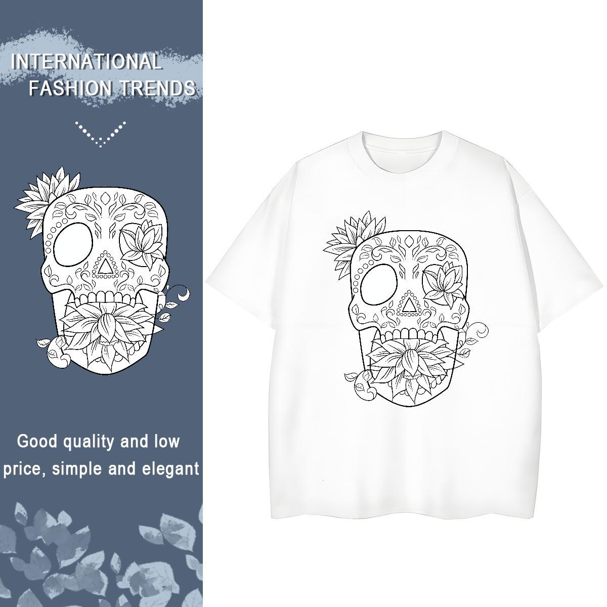 Cool T shirt 230g Cotton skull Street wear Hip Hop Customized Breathable Couples T Shirts Fashion Design Clothes