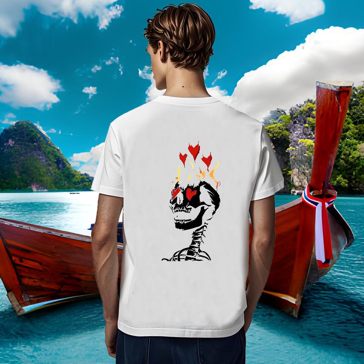 Cool T Shirts Men 230g Cotton skull Summer Casual Plus Size Cartoon Breathable Short Sleeve Men Clothes T-Shirt 2024 Designer Wear