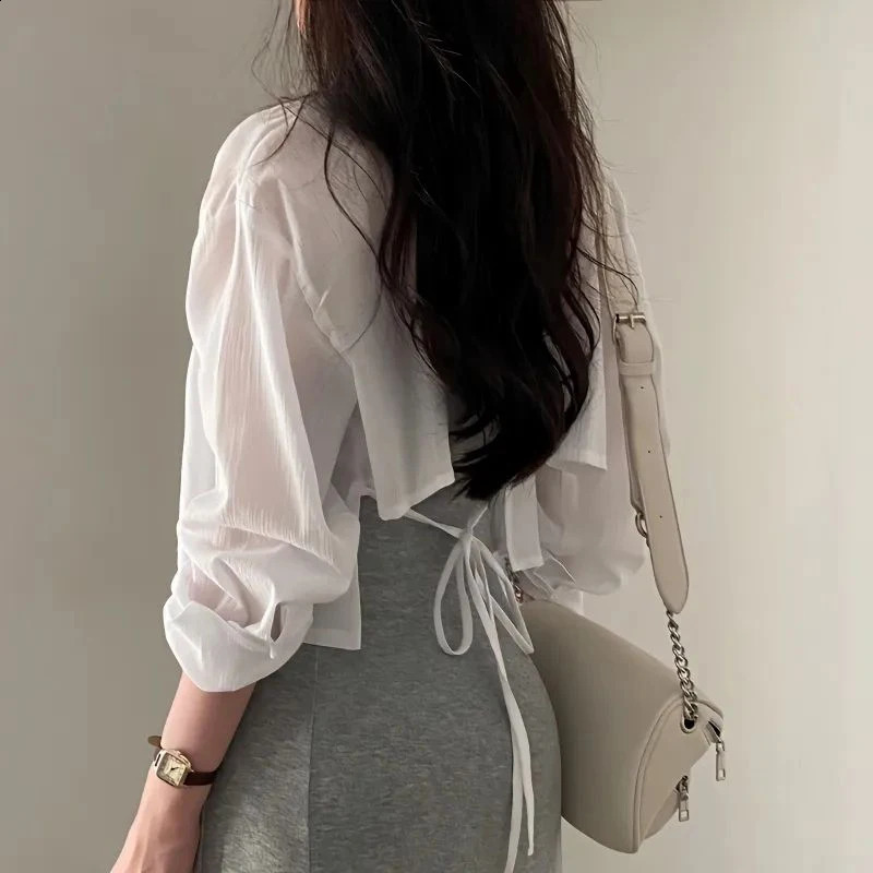 Summer shirt womens sexy backless chiffon cardigan solid color loose casual sleeveless w240824