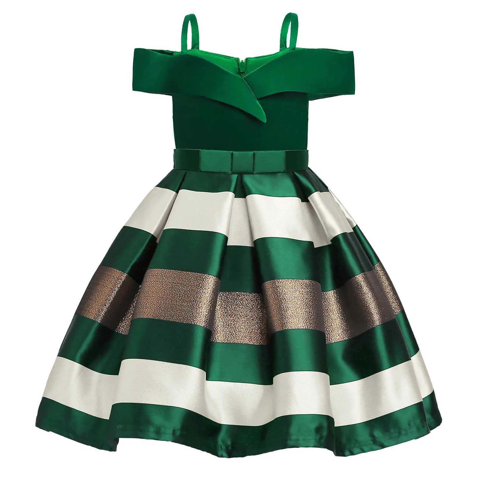 Elegant childrens birthday princess dress girls striped evening dress party dress wedding dress childrens wedding dress 2 3 4 5 6 7 9 years old W24082