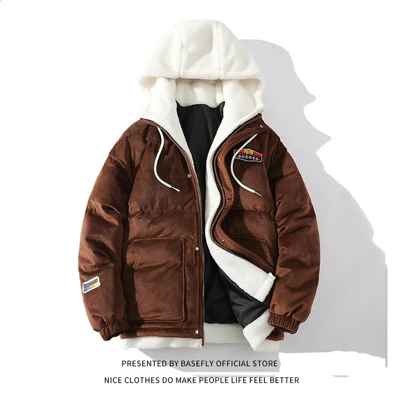 ly arrived thick and warm winter hooded mens bomber inflatable jacket couple park unisex female college high street fashion 240822