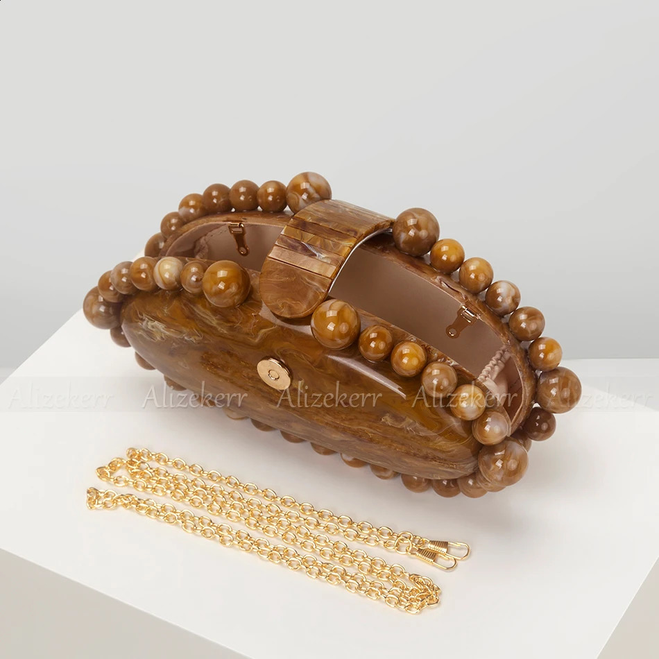 Alizeker Bead Acrylic Box Night Clutch Bag Womens y ner Oval Wallet and Handbag High Quality Wedding Party 240823