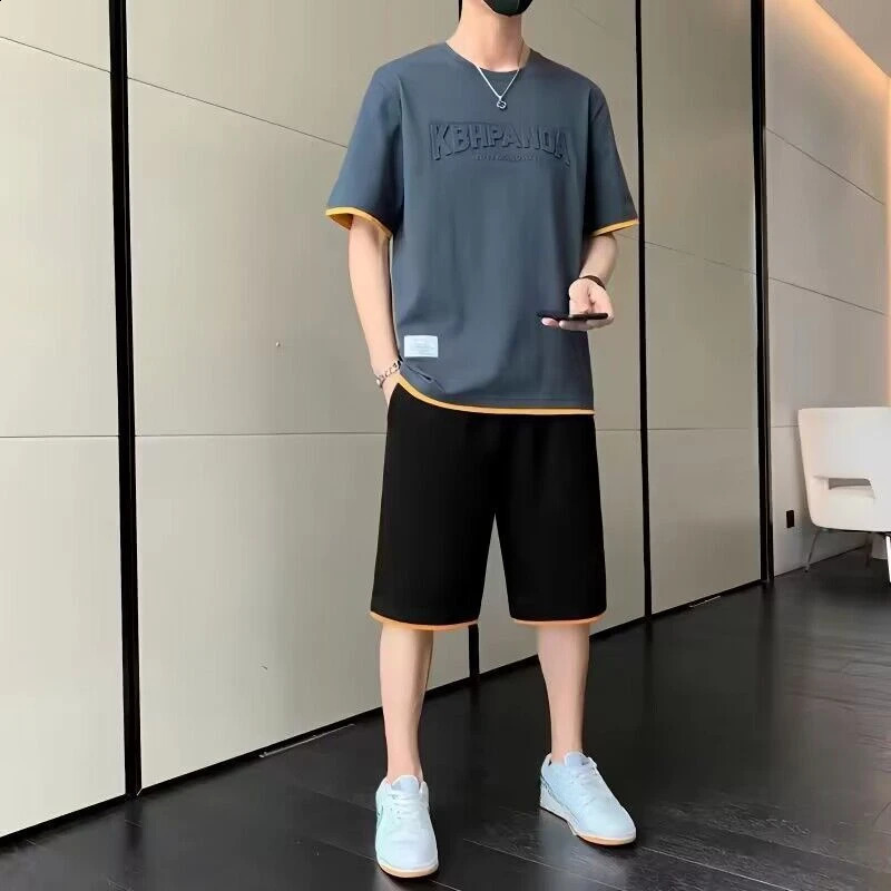 T-shirts Shorts Suits for Men Alphabet Jogging Workout 5xl Cotton Jogger Man Sets Running Clothes Xl Summer Tee Outdoor 240822