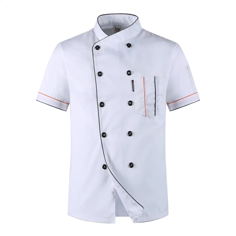 Short Sleeve Restaurant Chef Kitchen Work Uniforms Double Breasted Sushi Bakery Cafe Waiter Catering Service Jackets or Aprons 240814