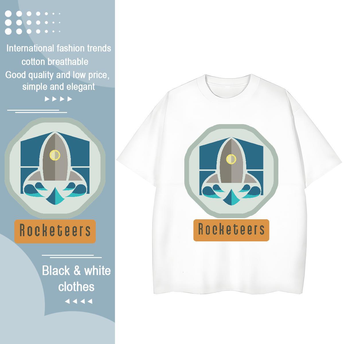 Unisex Women Tshirts 230g Pure Cotton rocket Street Woman T Shirts Breathable Short Sleeve Cartoon Print Clothings