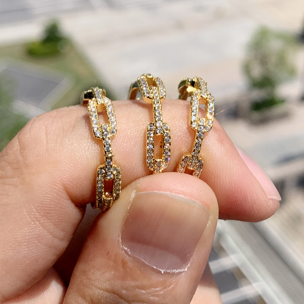 Iced Out Tennis Rings for Women - Cubic Zirconia Cuban k Chain Rings, Fashion Jewelry