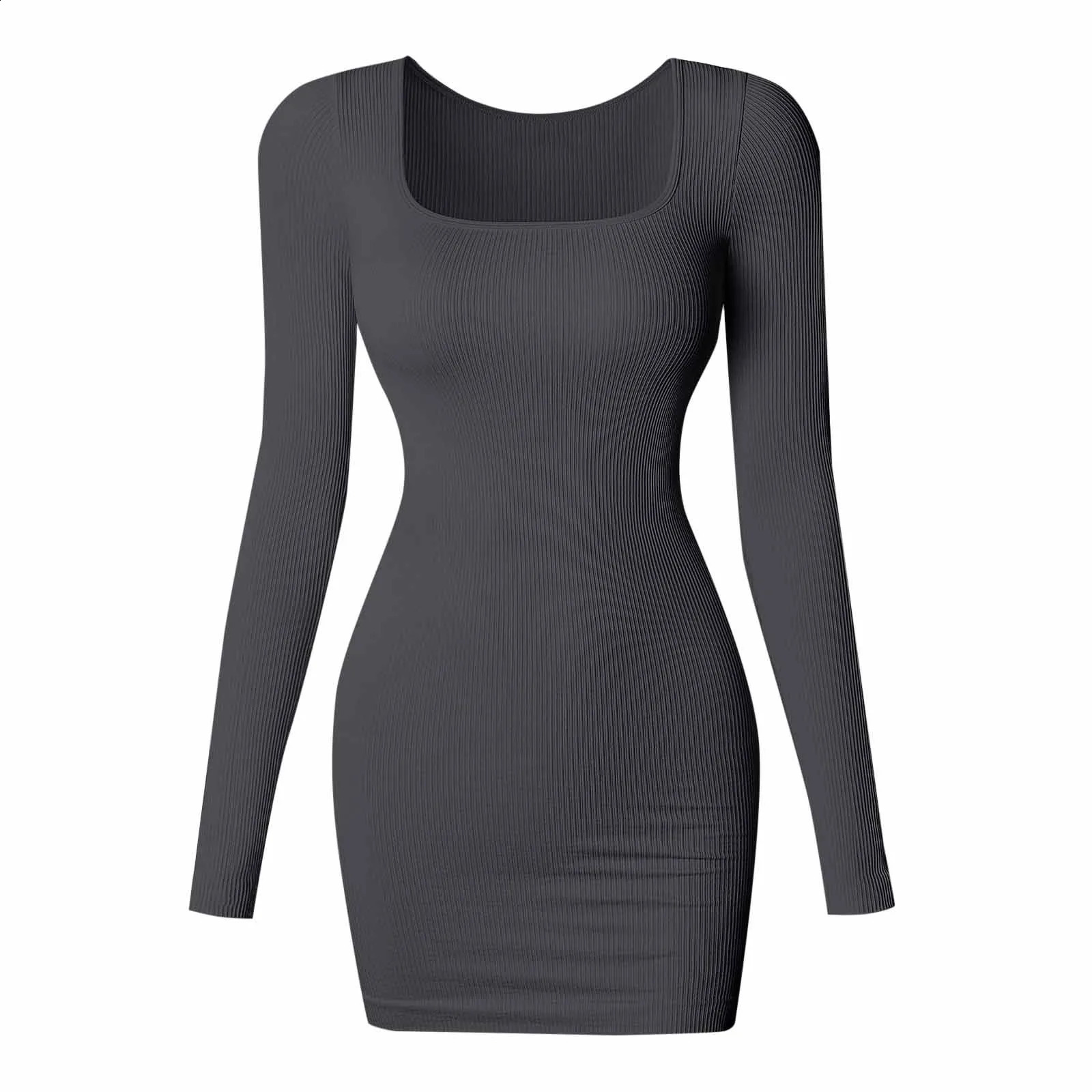 Womens Sexy Tummy Control Dress Slim Square Collar Long Sleeve Seamless Sculpting Bodysuit Square Neck Knitting Shapewear Woman 240823