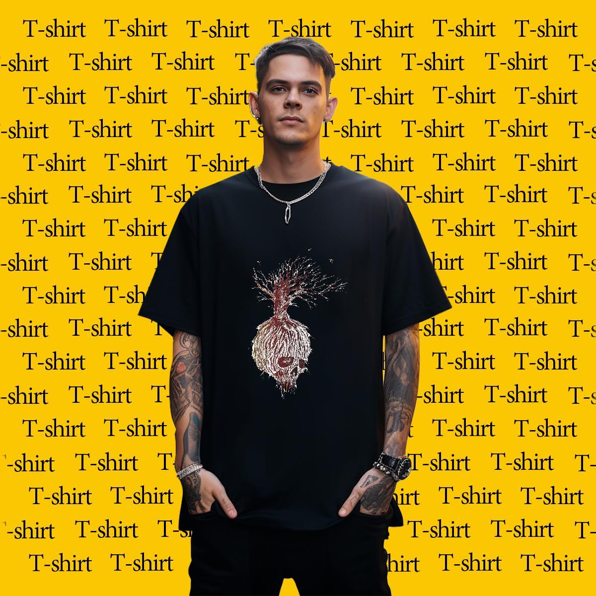 Loose Men T Shirts 230g Cotton skull Casual Daily Wear Custom Cartoon Breathable Crew Neck Men Clothes T-Shirt Fashion New Top Tees