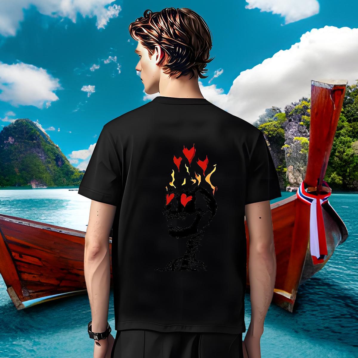 Cool T Shirts Men 230g Cotton skull Summer Casual Plus Size Cartoon Breathable Short Sleeve Men Clothes T-Shirt 2024 Designer Wear