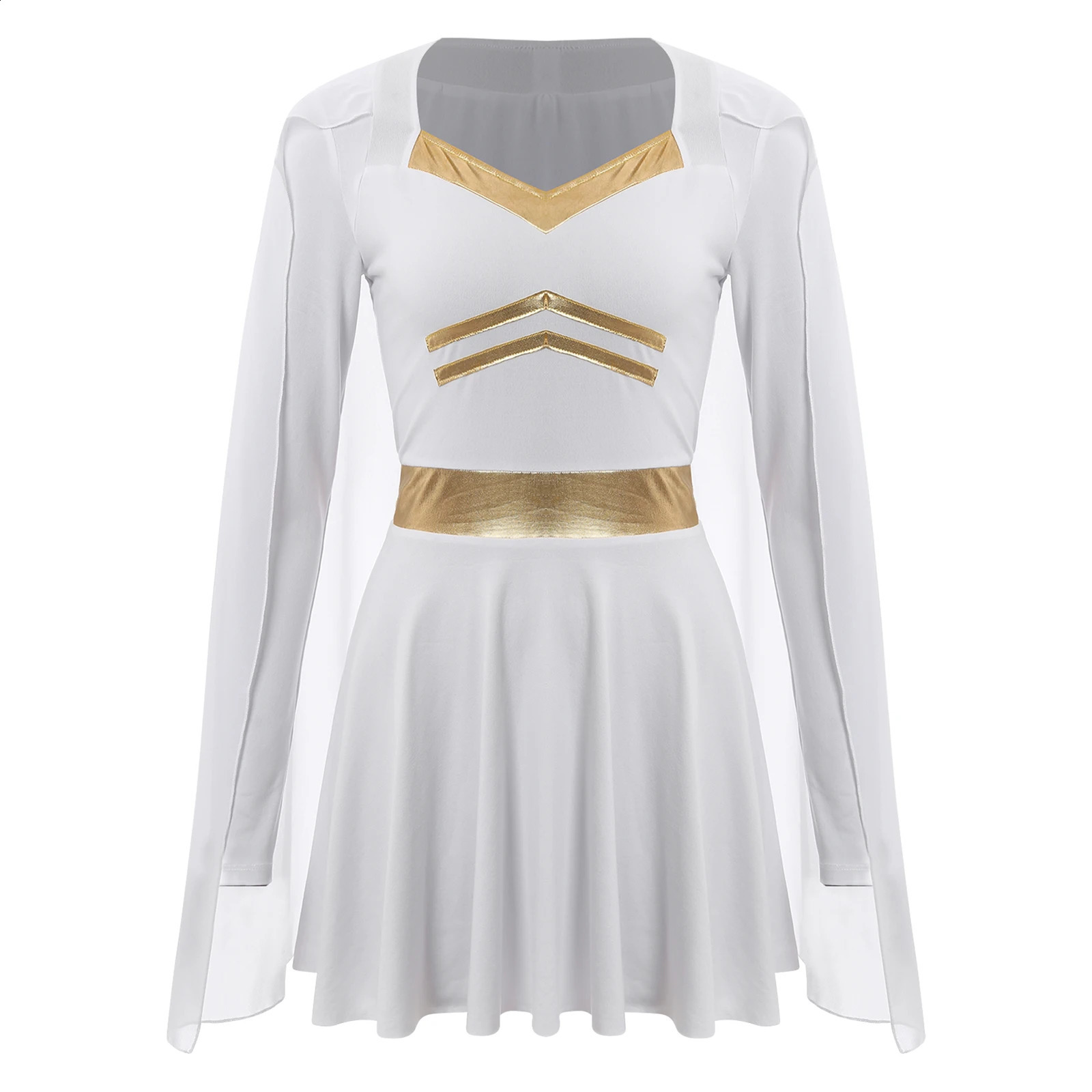 Womens Ancient Roman Dress Halloween Role Playing Costume Greek Long Sleeve Metal Chiffon Cape Town Theme Party 240823