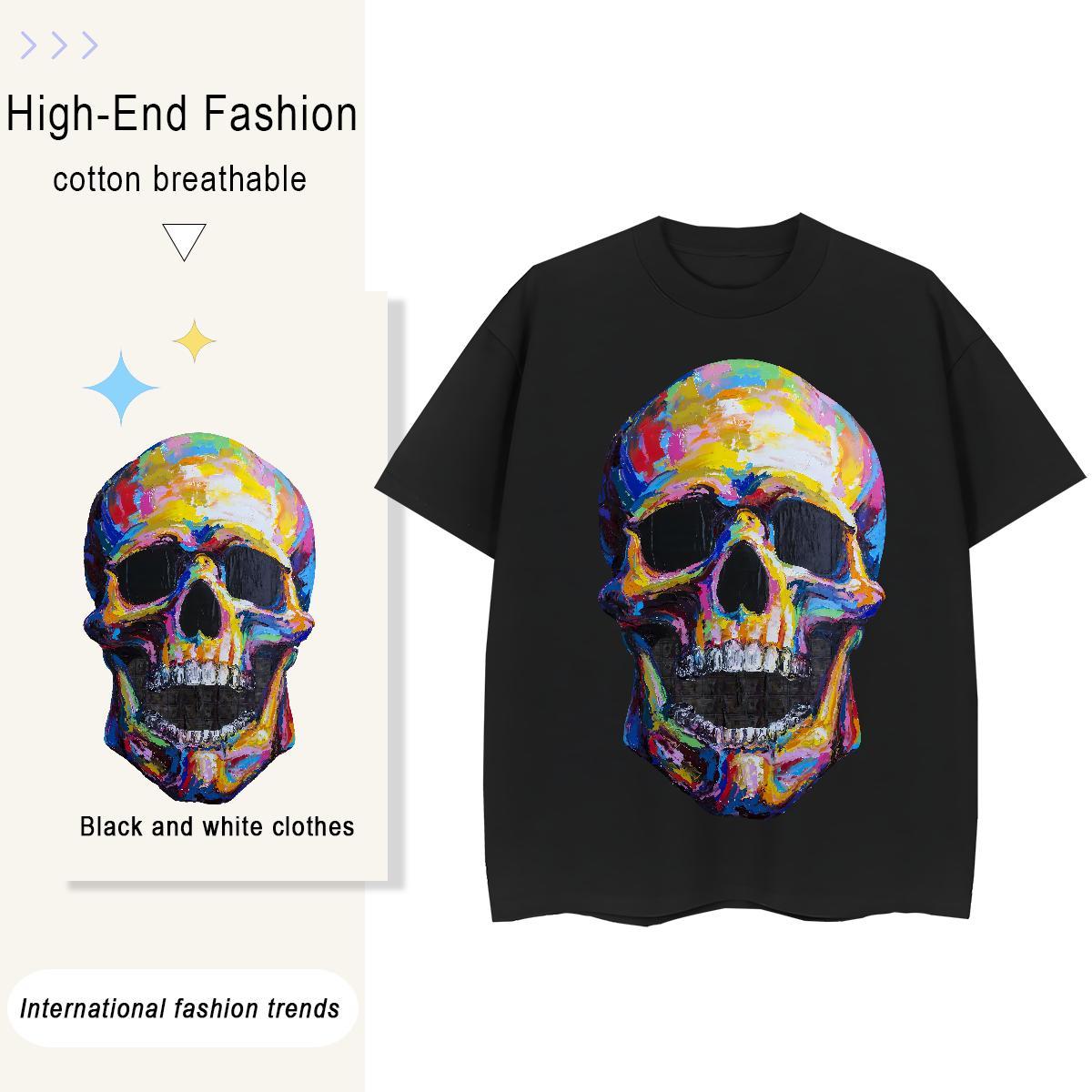 Wholesale Men T Shirts 230g Pure Cotton skull Street Casual Anime Print Short Sleeve O-Neck Tshirts Designer Fashion Tee Shirt