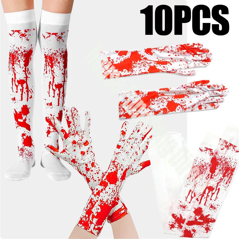 Halloween cosplay nurse costume socks bloody high stockings womens long blood stained knee w240824