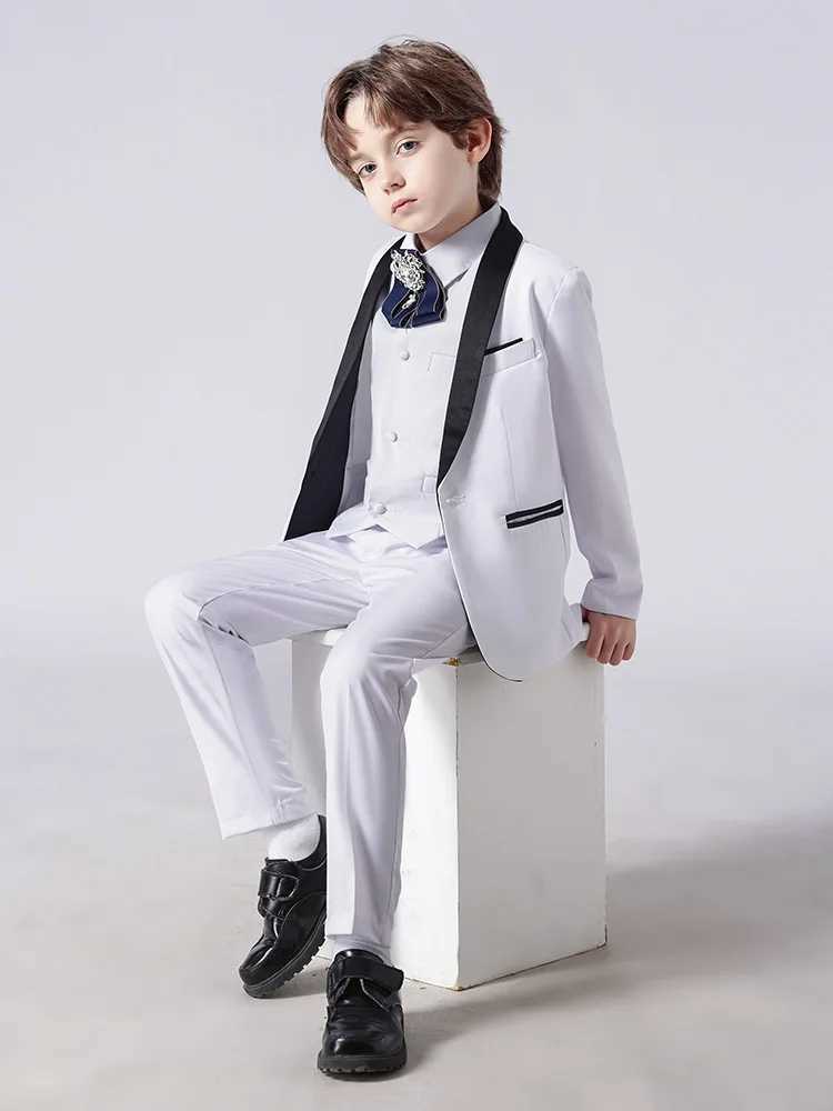 Childrens Deluxe Ceremony Evening Dress Boys White Immersion Set Used for Wedding Youth Childrens Birthday Ball Display Photography Set W240823