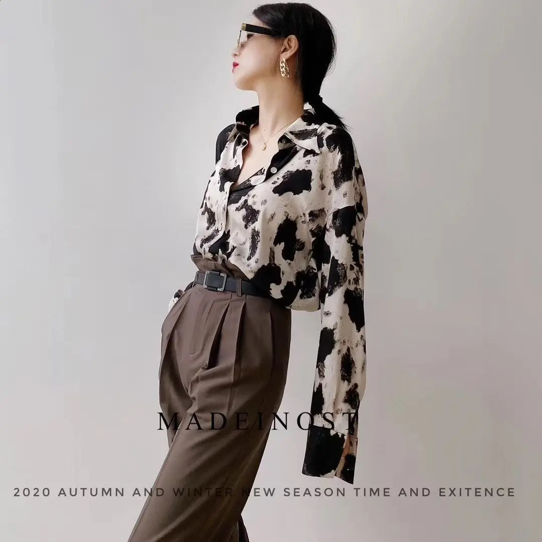 Womens clothing fat Mm shirt sleeve top niche loose trend fashionable leopard print jacket Ins elegant polo neck 240822