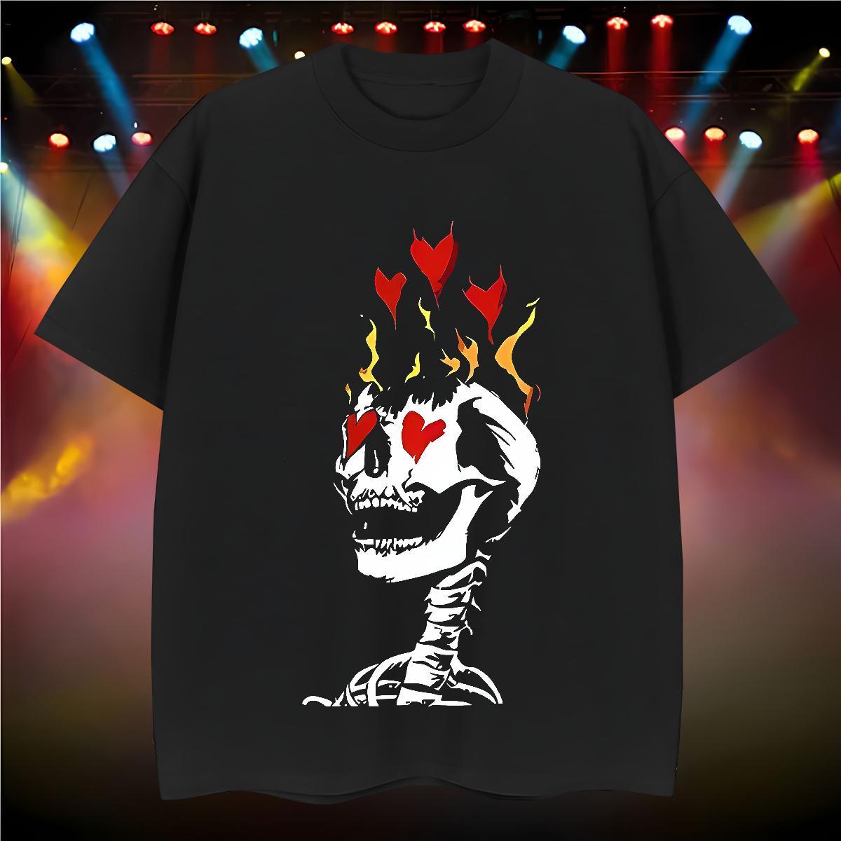 Loose Mens T Shirts 100% Cotton 230g skull Sports Casual Anime Crew Neck Men Tees Fashion Design Clothes
