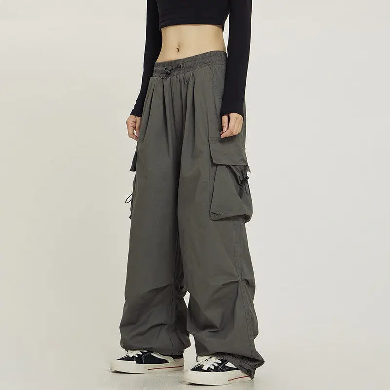 Mens Spring and Autumn Solid Color Elastic High Waist Pocket Casual Preparatory Style Zipper Drawstring Boyfriend Pants 240823