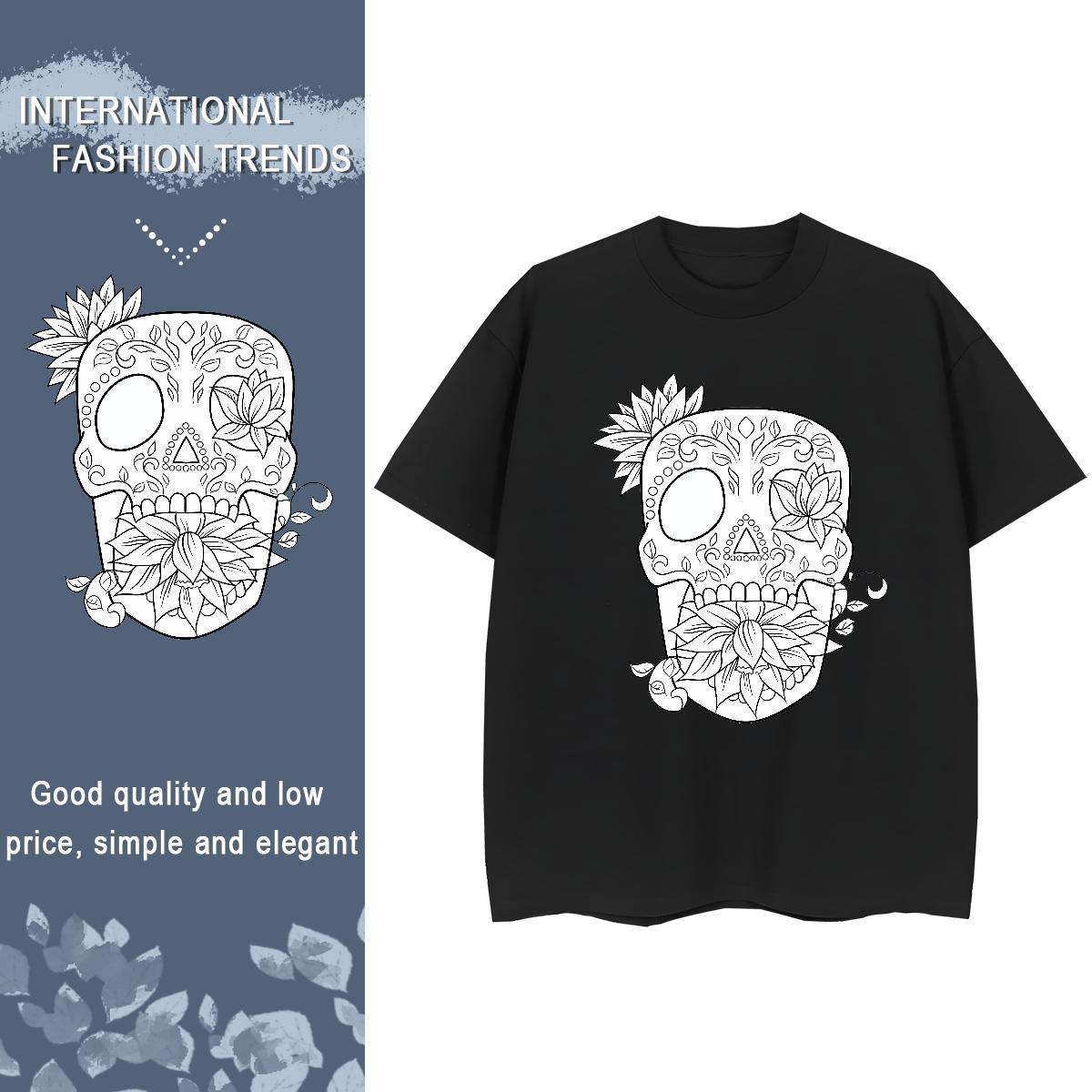Cool T shirt 230g Cotton skull Street wear Hip Hop Customized Breathable Couples T Shirts Fashion Design Clothes