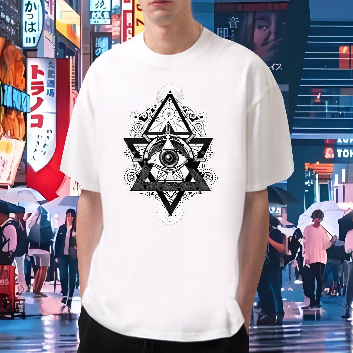 Free Shipping Mens T Shirts 230g Cotton eye of the devil Daily Wear Anime Print O-Neck Short Sleeve Men Clothes T-Shirt Casual New Tops Shirt