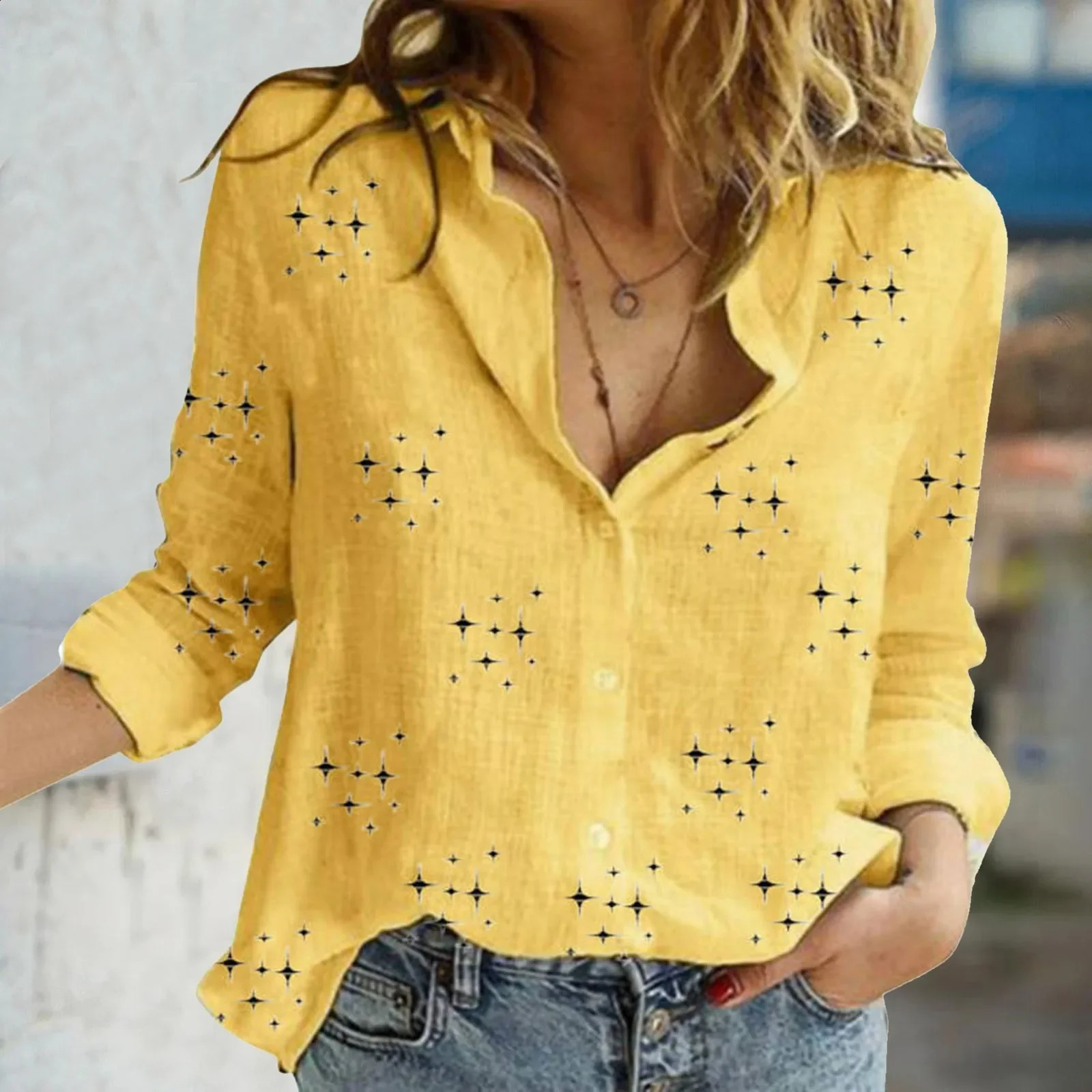 Womens Shirts Long Sleeve Office Tops Linen Casual V Neck Blouse With Button Ladies Fitted Sports Breath Shirts For Women 240823