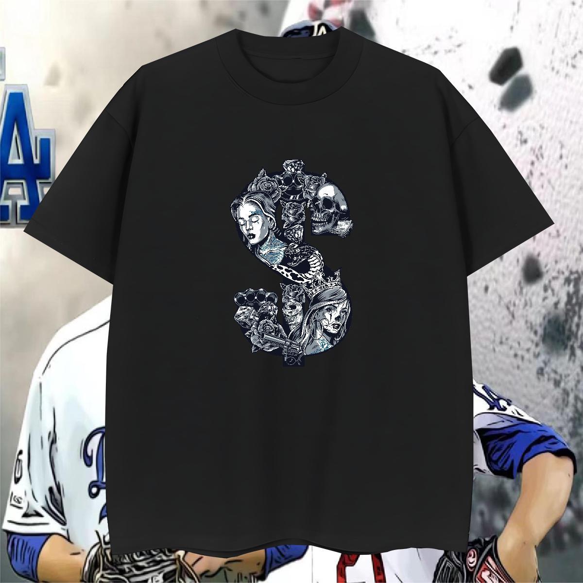 Unisex T-Shirts 230g Cotton skull Street White Plus Size Breathable Short Sleeve Men Tees Fashion Design Tshirts