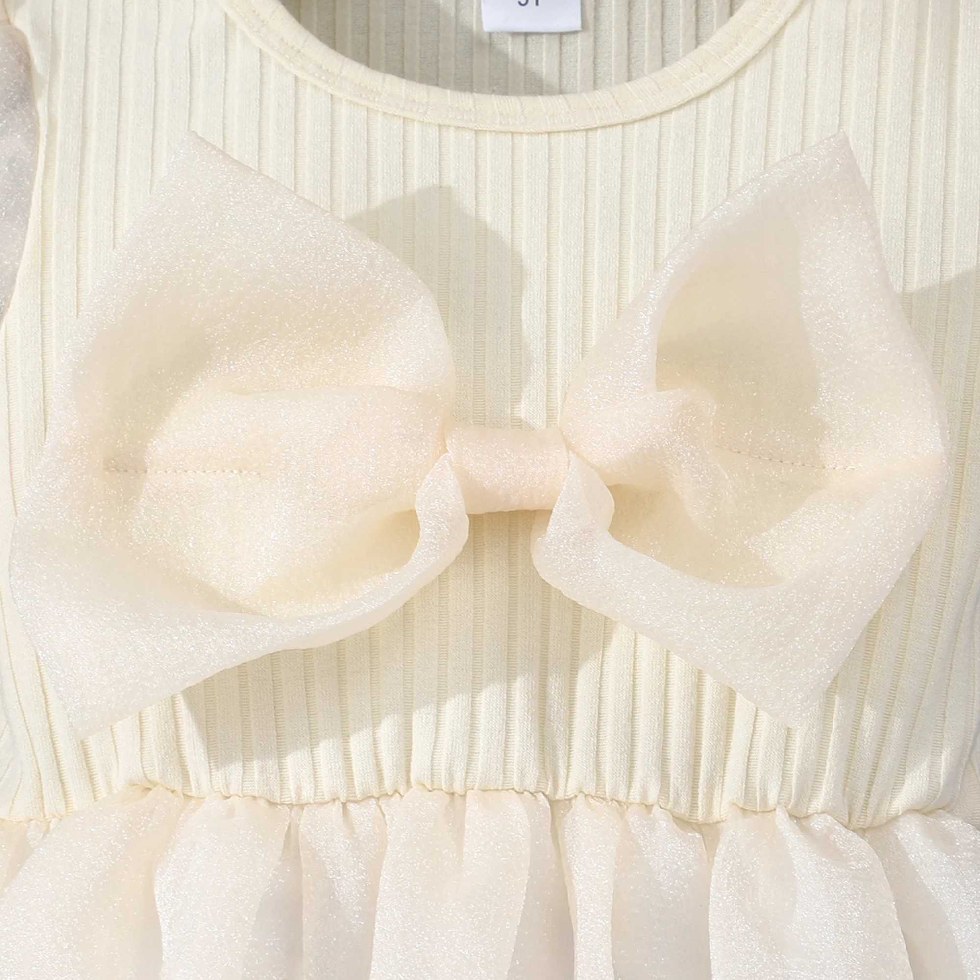 Solid Bow Front Puff Sleeve Princess Dress for Girls Casual Vacation Dress Summer Gift W240823