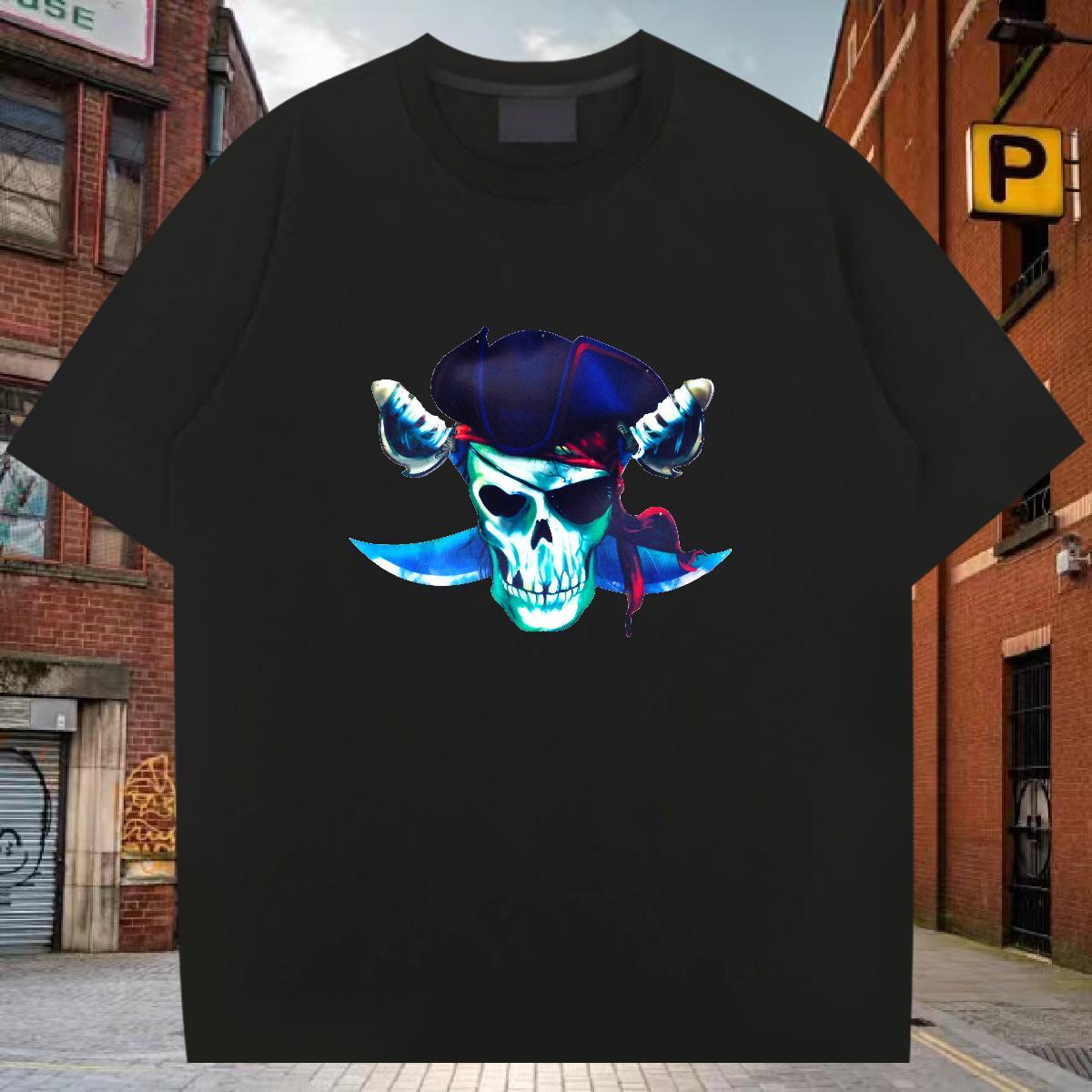 Loose Mens T Shirts 230g 100% Cotton skull Hip Hop Street Plus Size Cartoon Short Sleeve Soft Tshirts Designer Fashion Tees Shirts