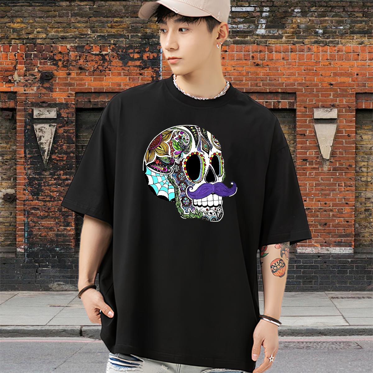 Soft Man T Shirts 230g 100% Cotton skull Street Floral Print Breathable Short Sleeve Couples T Shirts Custom Tee Shirt