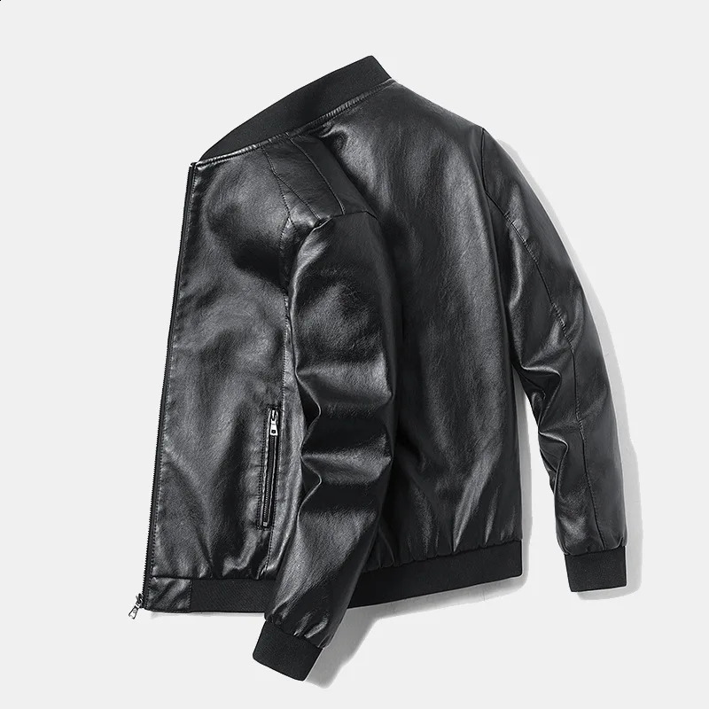 Men Jacket Smooth Faux Leather Spring Jacket Solid Color Elastic Cuff Men Coat Slim Stand Collar Cardigan Jacket Daily Wear 240822