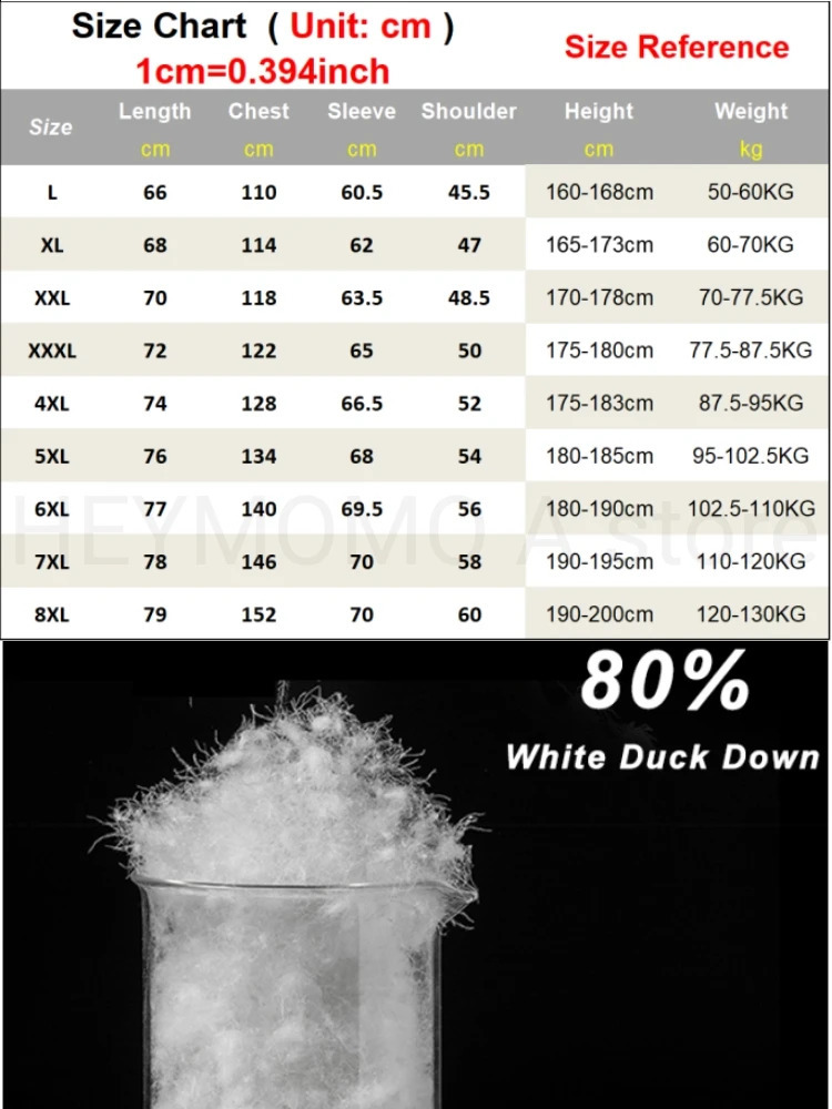 Mens Winter Down Jacket 80% White Duck Hanger Collar Casual Wind Label Warm Plus Size 8XL w240822