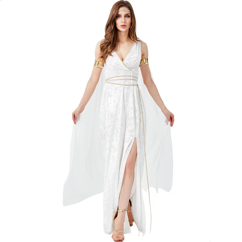 Statue of Liberty Ancient Greek Mythical Character High Seam Sexy White Goddess Dress Halloween Womens 240823