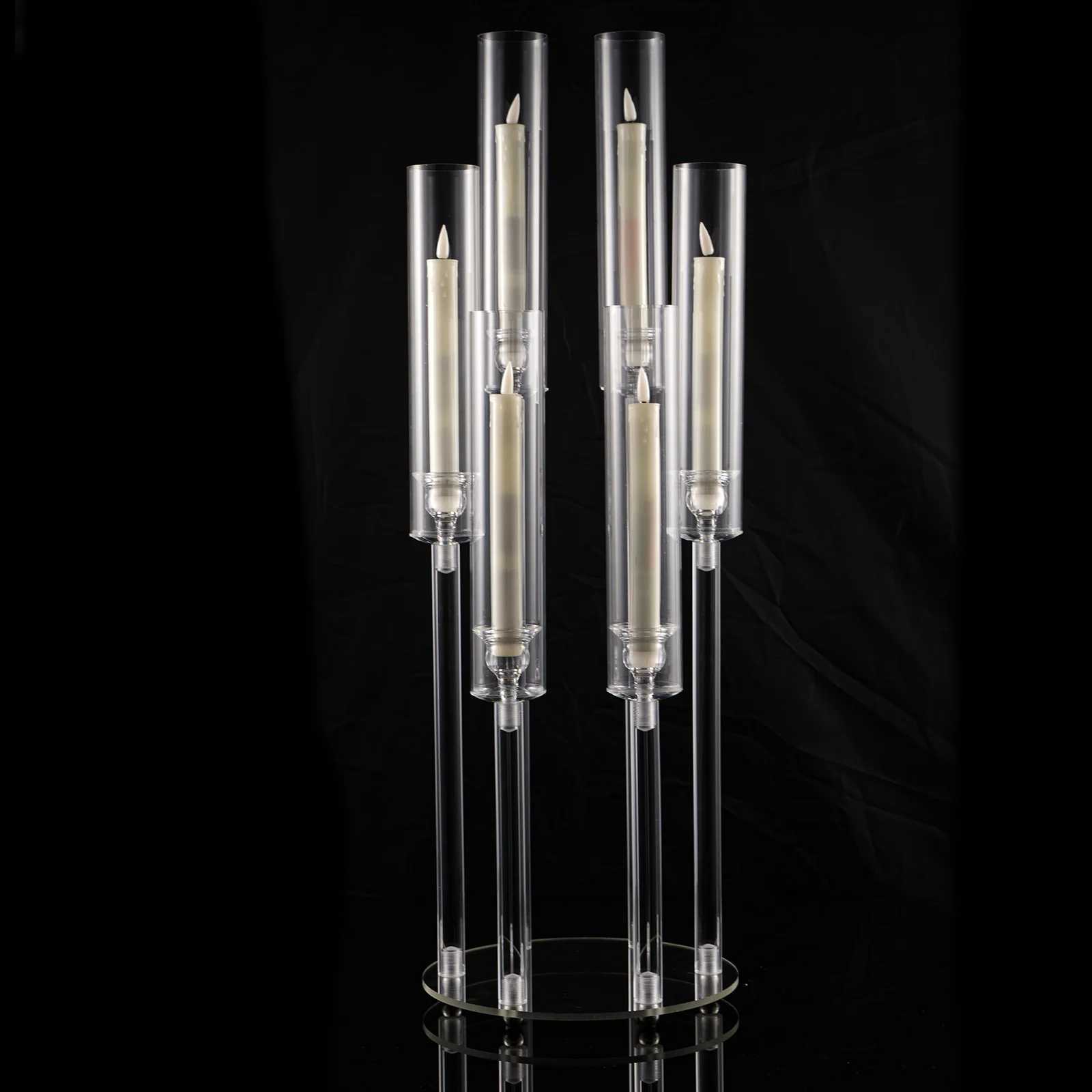 Acrylic Clear Candle Holder, 6 Arms Taper Candlestick for Wedding, Valentines, Anniversaries, Parties