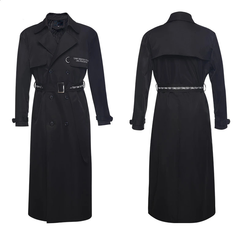 Autumn Winter Men Trench Adjustable Waist n Coat Fashion Smart Casual British Style Black Outwear Turn-down Collar 240822