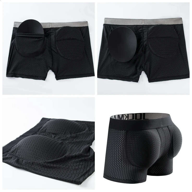 JOCKMAIL Mens Underwear Boxing Net with Hip Pad Elastic Truncks Enhancement 240822