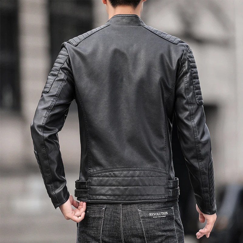 Mens Arrived Motorcycle Youth Stand Collar Streetwear Jacket Autumn Spring Natural Leather Plus size Fashion Jacket Mens 240822