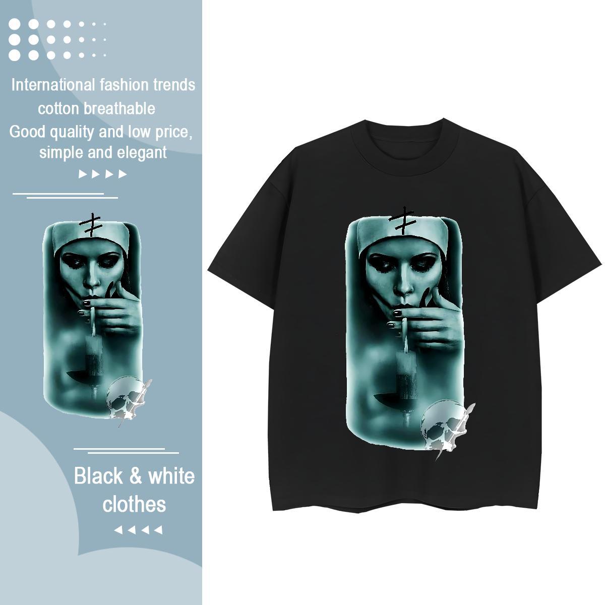 Loose Women Tees 230g Pure Cotton nun Sport Womens T Shirts Breathable Crew Neck Graphic Clothings