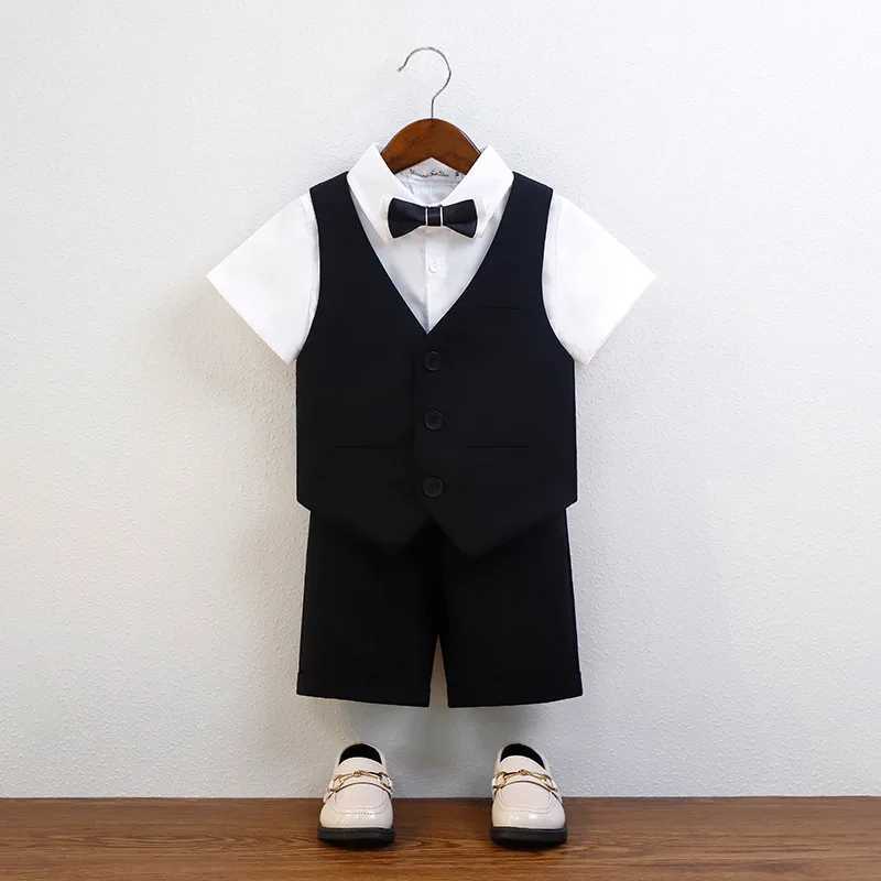 Boys Birthday Wedding Party Dress Childrens Summer Green Immersion Photography Set Childrens Vest Short Sleeve Bow Tie Ceremony Dress W240823