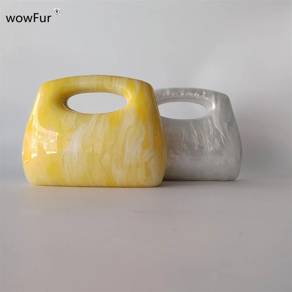 Womens Yellow White Marble y Acrylic Luggage Handbag Evening Clutch Wallet Cross Body Bag Wedding Party Beach 240823