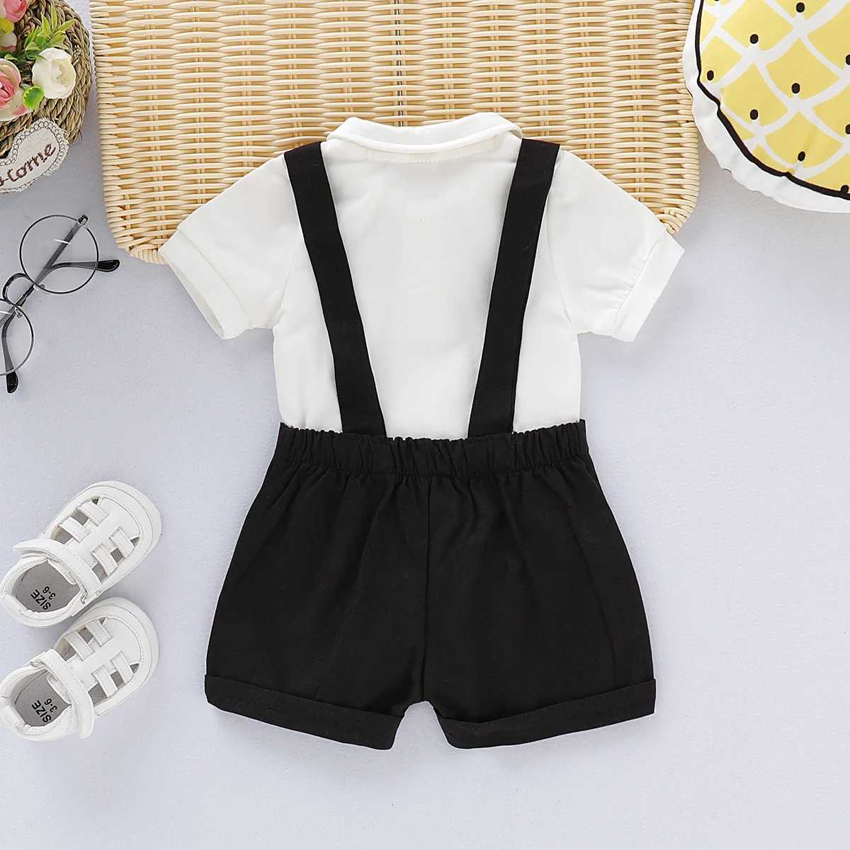 Mini Gentleman Outfit Newborn Baby Boy Formal Costumes Short Sleeve Shirt With Bow + Romper Short Pants Summer Fashion 2 Pcs Set W250218