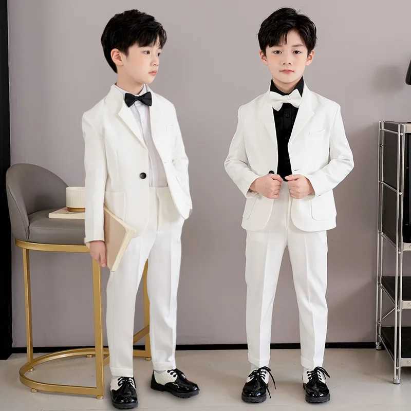 Mens and childrens white immersion jacket pants bow tie 3PS photography set childrens birthday performance dress boy host groom set W240823