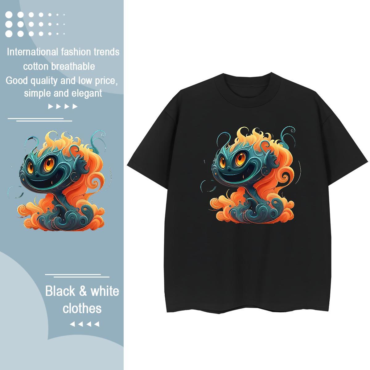 Loose fit Couples T Shirts 100% Cotton 230g fire Daily Wear Women T Shirts Round Neck Short Sleeve Black White Tees Shirts