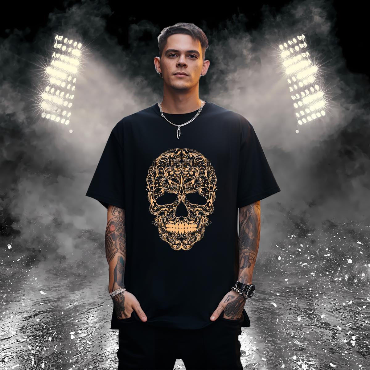 Wholesale T-Shirts 230g Cotton skull Casual DIY Anime O-Neck Short Sleeve Couples T Shirts Custom Polos