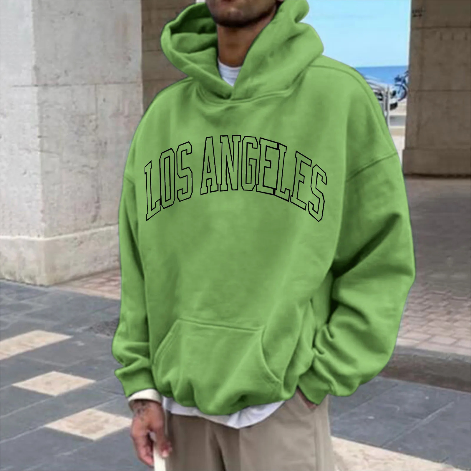 Men Hoodie Spring Autumn Hip Hop Los Angeles Printed Pocket Hooded Pullovers Oversize Streetwear Sports Hoodies Sweatshirts Male 240822