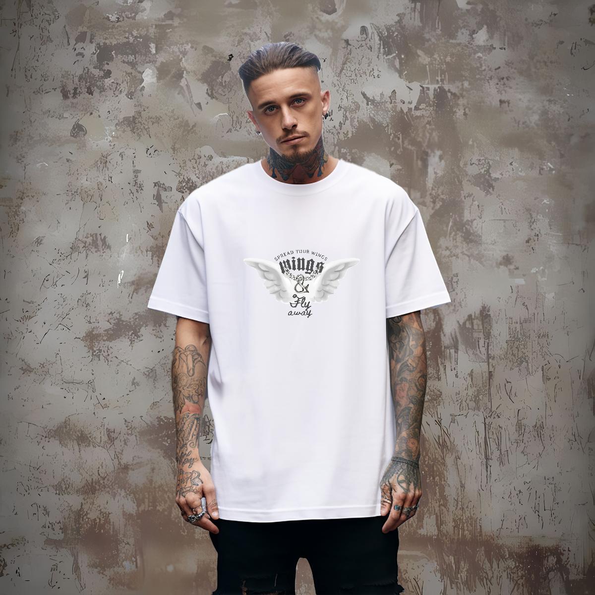 Cool Design T Shirt For Man 230g Cotton wing Street Plus Size Cartoon Breathable Men Tees Fashion Designer Tops