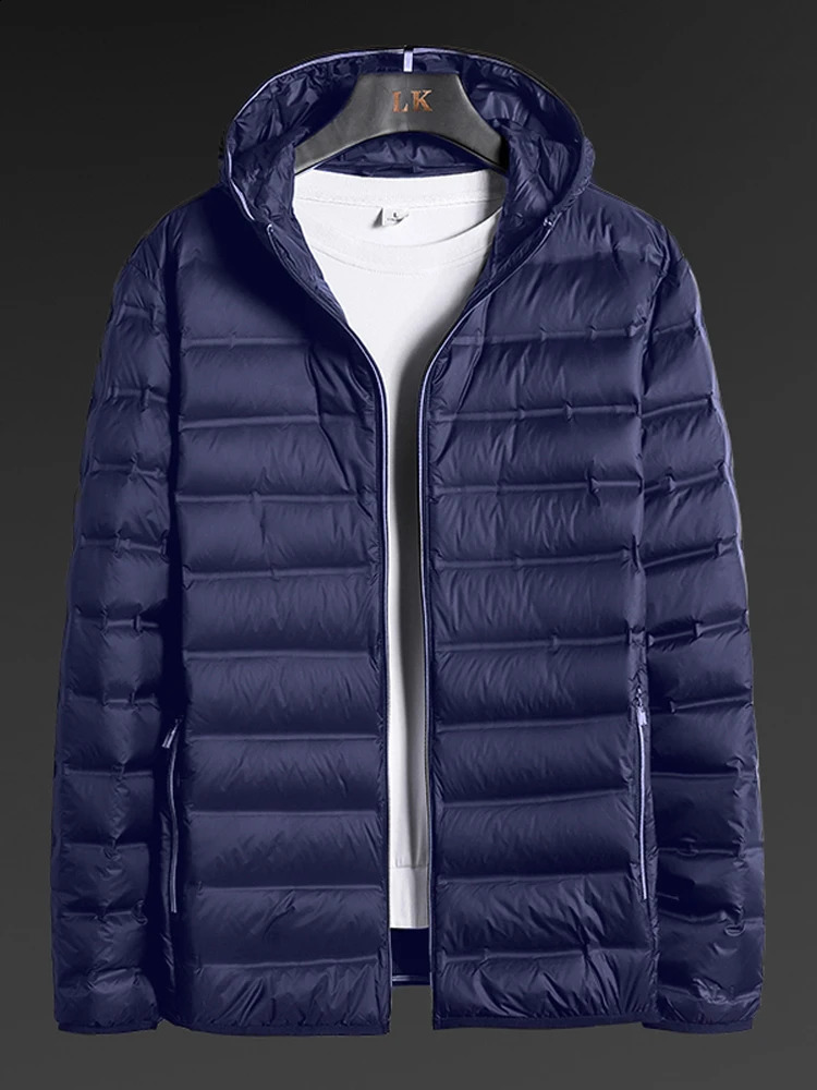Large size winter hoodie ultra light down jacket mens windproof 90% white duck padded warm 6XL 7XL 8XL 240822