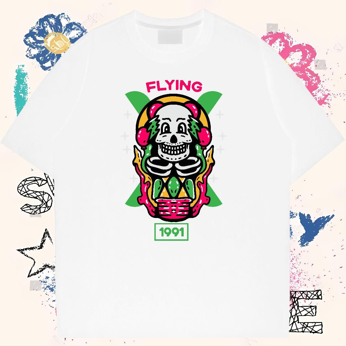 Cool Design T Shirts Men 230g Cotton skull Hip Hop Street DIY Printed Breathable Men Tshirts Stylist Tops Shirt