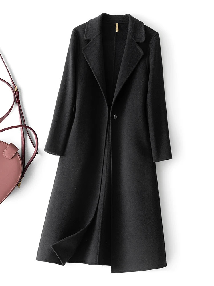 Fashionable Simple Womens Coat Autumn and Winter One Button Pure Wool Reversible Woolen Coat Long Wild Womens Top 240822