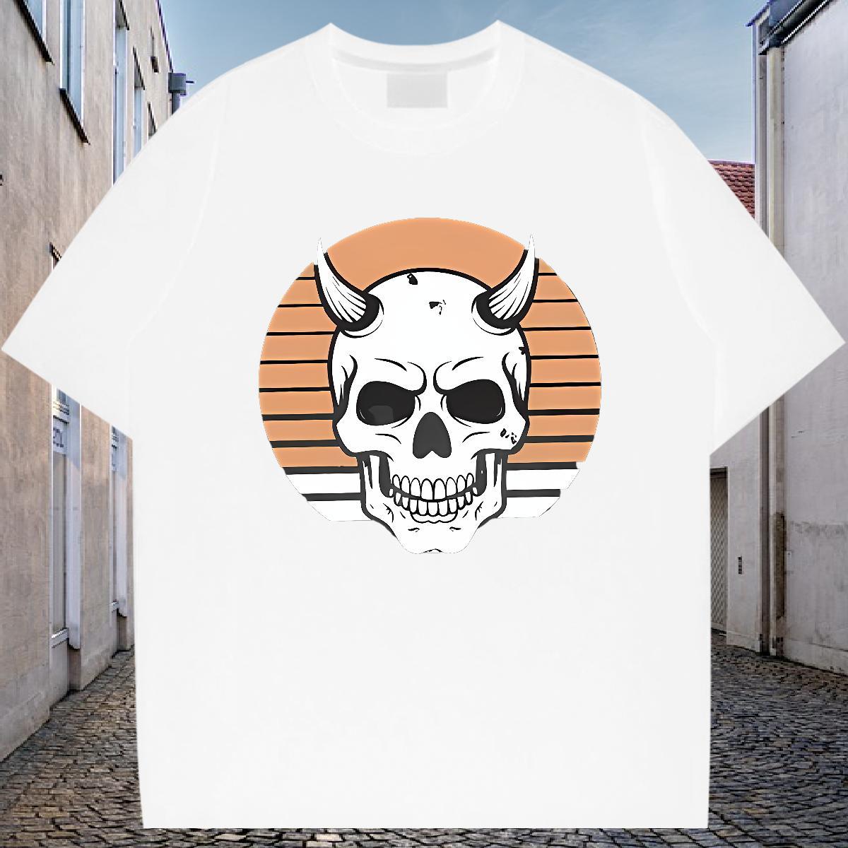 Brand Man T Shirts 230g Cotton skull Outdoor Black Oversized Round Neck Short Sleeve Tshirts Classic Casual Tee Shirt