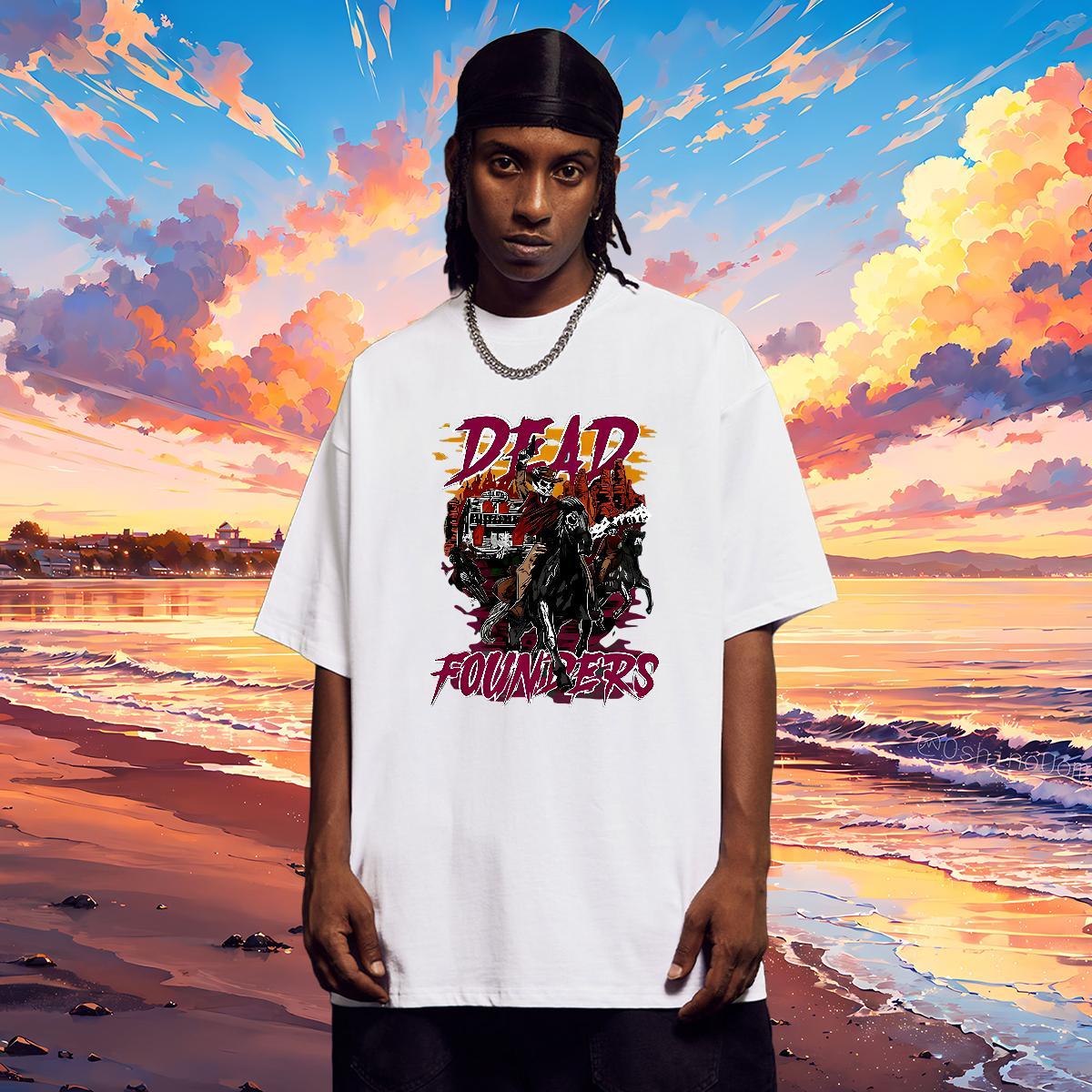 Soft T Shirt For Man 230g 100% Cotton skull Hip Hop Street Cartoon Printing L-4XL Breathable Short Sleeve Men Tops Tees DIY Polos