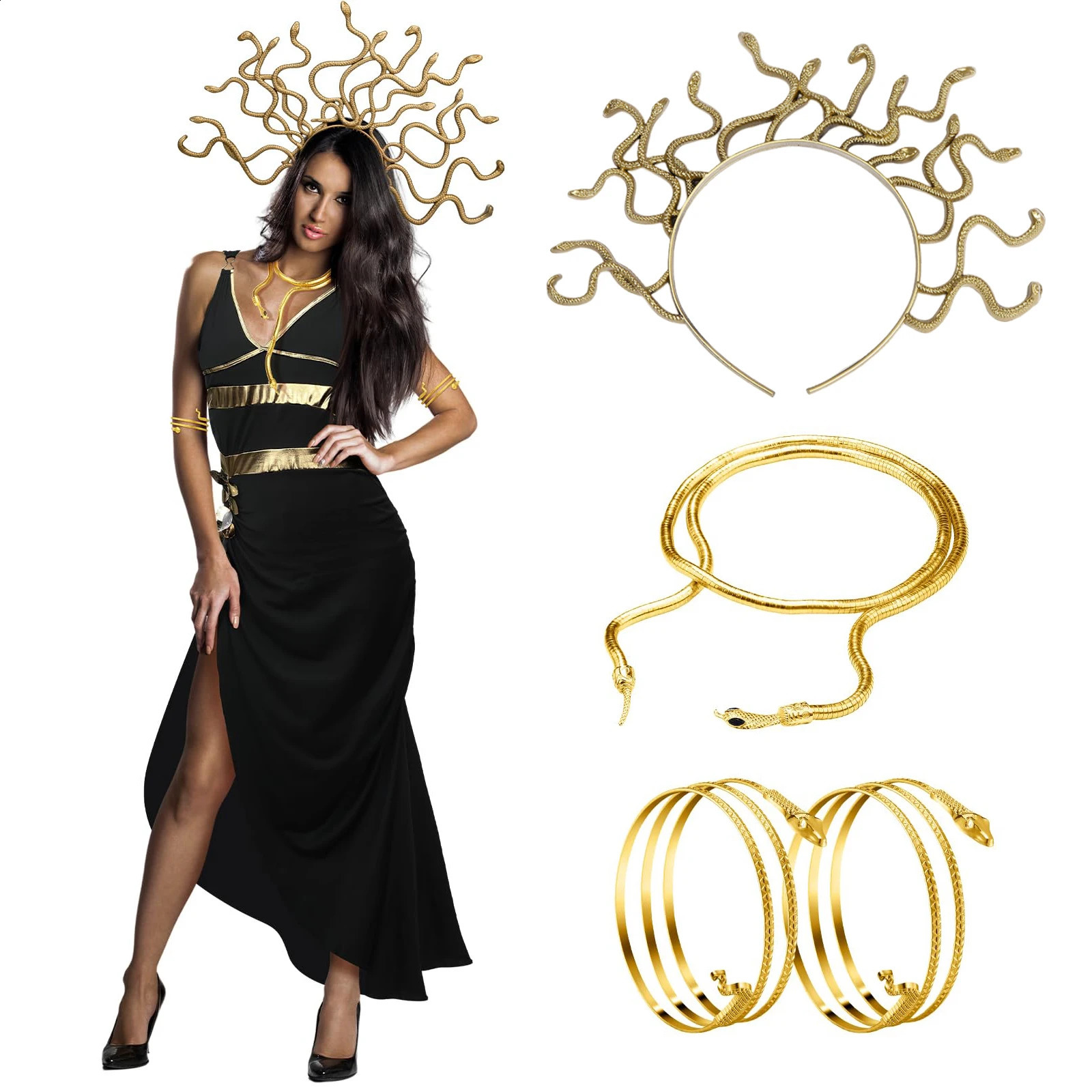 4 Halloween womens Medusa snake costumes Greek queen necklaces headbands cosplay w240824